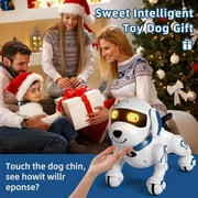 BEEPRINCESS Robot Dog, Smart Programmable RC Electronic Pet Puppy with Early Education Function, White/Blue