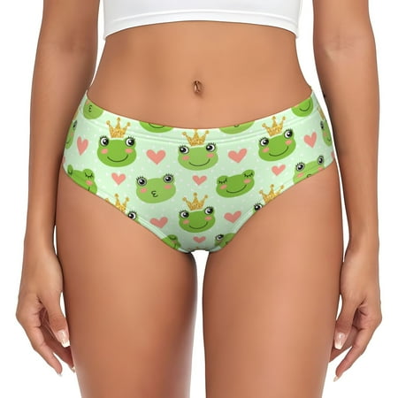 Womens Underwear - cute frogs crowns dots heart green No Show Seamless Underwear for Women  Soft Stretch Womens Panties  Hipster Ladies Panties Bikini Underwear Briefs
