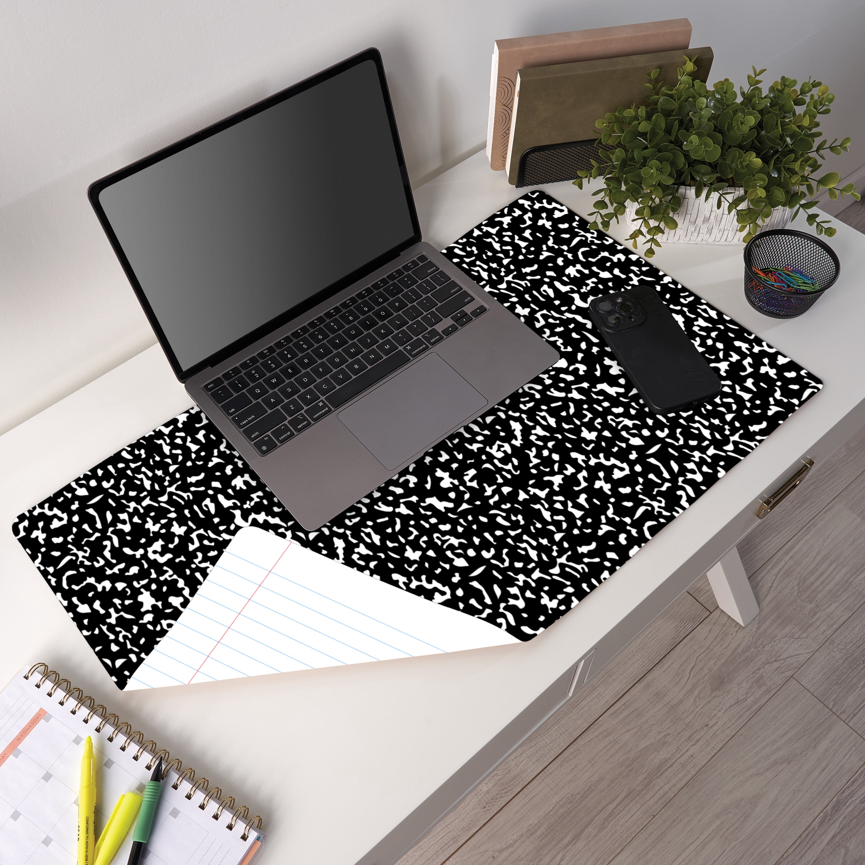 Pen+Gear Reversible Desk Mat, Black and White Composition Book Design, 25.98 in x 14.96 in