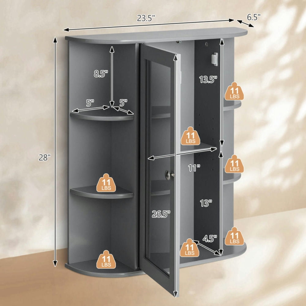 Finihen Bathroom Wall Cabinet, Wall Mounted Bathroom Mirror Cabinet, Bathroom Single Door Shelves Wall Mount Cabinet with Mirror, for Bathroom, Gray Finihen Bathroom Wall Cabinet, Wall Mounted Bathroom Mirror Cabinet, Bathroom Single Door Shelves Wall Mount Cabinet with Mirror, for Bathroom, Gray