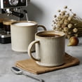 thumbnail image 4 of ALOFMO 16oz Ribbed Stoneware Coffee Mugs Set of 4 - Warm Beige Reactive Glaze Tea Cups with Handles, Rustic Farmhouse Style for Home & Office, Microwave Safe, 4 of 9