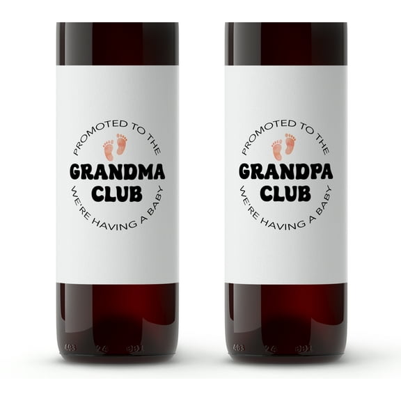 Promoted to Grandma Club Grandpa Club Wine Labels â SET of 4 â GENDER NEUTRAL Pregnancy Announcement Wine Label Baby Announcement to Parents, Pregnancy Reveal Grandparents A100-4MP