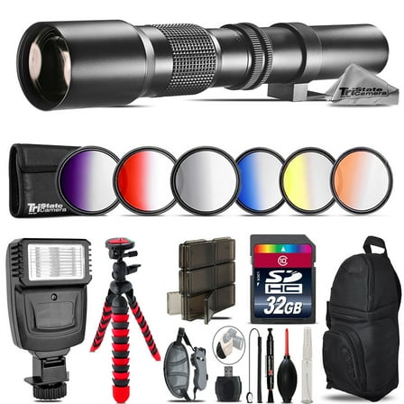 500mm Telephoto Lens for Nikon D5600 D7500   Flash   72" Monopad -32GB Kit (International Version)