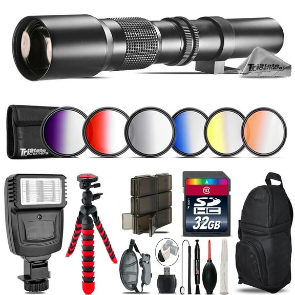500mm Telephoto Lens for Nikon D5600 D7500   Flash   72" Monopad -32GB Kit (International Version)
