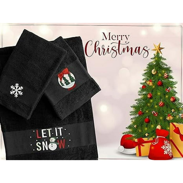 Towel Gift Set , 3 Hand Towels in Black or Festive Colors , His, Hers Guest  Towels, Christmas Holiday Gift for Newly-wed 
