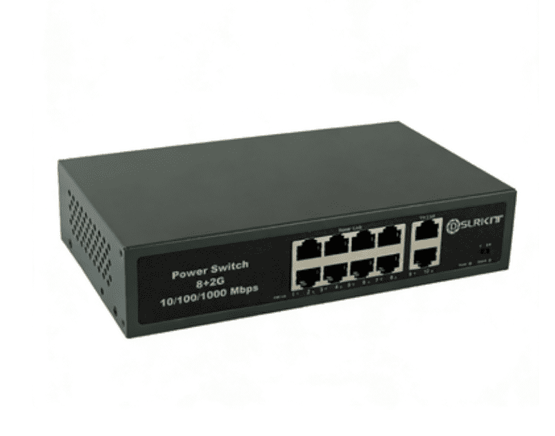 DSLRKIT 2 Gigabit 8 PoE Switch Injector 52V 2.3A 120W Ethernet 1000Mbps 250meter