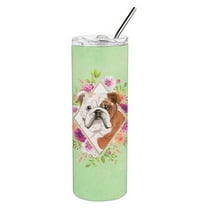 Carolines Treasures CK4400TBL20 English Bulldog Green Flowers Stainless Steel 20 oz Skinny Tumbler 20 oz multicolor