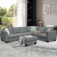 thumbnail image 3 of EUROCO 7 Seats Modular Sectional Sofa with Ottoman, L Shape Fabric Sofa Corner Couch Set Living Room Couches Sets with 3 Pillows, Black, 112" x 87", 3 of 9