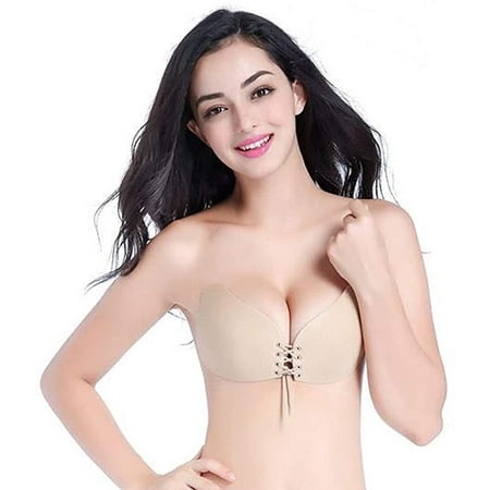 Iheyi Self Adhesive Bra Silicone Invisible Push-up Wire Free Strapless Backless Bras (C Cup  2 Browns Style #8811)