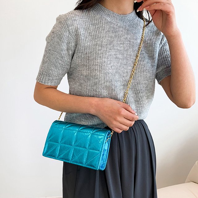 Bolsa De Hombro Bolso bandolera acolchado con hilo bordado de rombos para mujer (azul) Likrtyny Para Estrenar