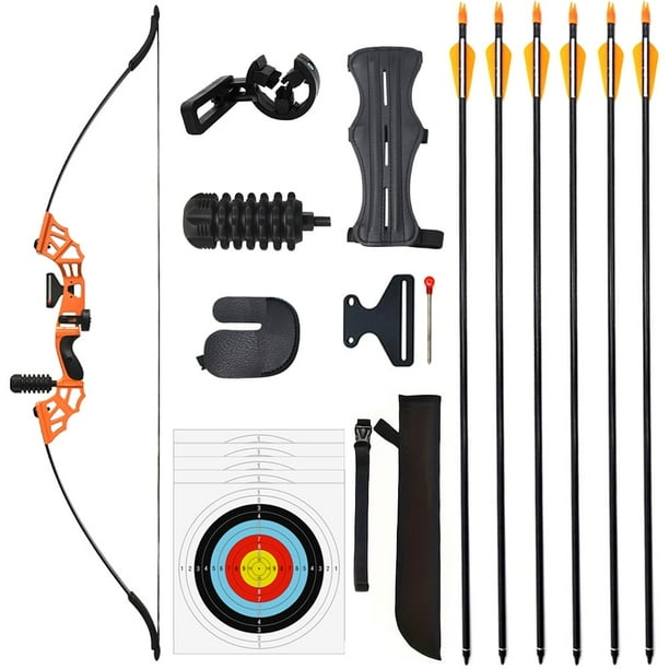 Piaoyu Juego de Arco y Flechas de 50" para Adultos, Kit de Arco Recurvo de Metal con Elevador hacia la Derecha de 40 Lb para Objetivo de Caza Principiante a Intermedio