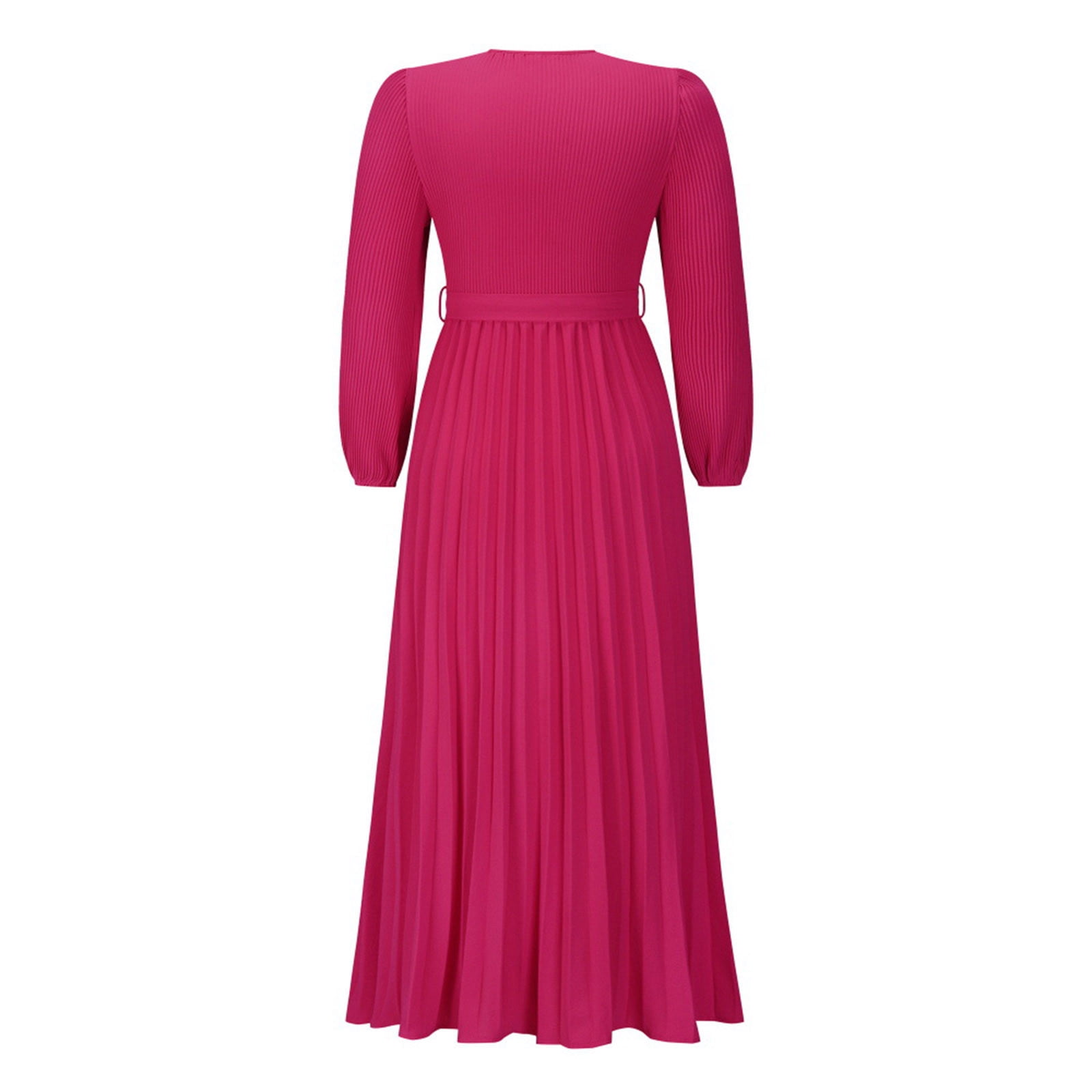 Women's V Neck Pleated A-line Dress 2024 Fall Long Sleeve Casual Swing Maxi Long Dresses for Party Wedding Guest