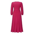 thumbnail image 6 of AKAFMK Dresses for Women 2024 Casual Slim Pleated Belted Long-Sleeve V-Neck A-Line Solid Color Dress Party Maxi Dresses Hot Pink, 6 of 6
