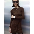 thumbnail image 4 of Women'S Autumn Long Sleeve Knit Fashion Basic Slim Fit Party Cocktail Evening Bodycon Short Dress Brown M, 4 of 8