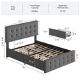 thumbnail image 3 of Tamaño completo-size marco de cama: 4 almacenamiento cajones, cabecero, linen forrado platform, de madera slats support, no box spring, button tufted design, dark gris, 3 of 7