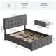thumbnail image 3 of Tamaño completo-size marco de cama: 4 almacenamiento cajones, cabecero, linen forrado platform, de madera slats support, no box spring, button tufted design, dark gris, 3 of 7