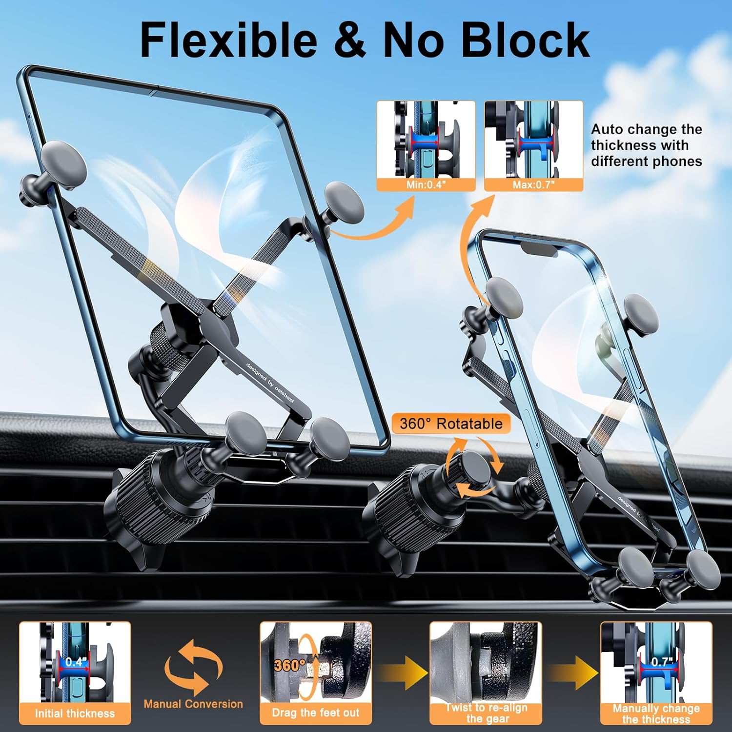 Z Fold 7 6 5 4 3 2 Car Mount Accessories, [2 Forms & Thick Case Friendly] Gravity Cell Phone Holder Mount for Samasung Galaxy Fold 7 6 5 4 3 2 Google Pixel 9 Pro Fold S25 Ultra iPhone 17 16 15