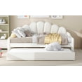 thumbnail image 2 of Newest Full Size Upholstered Daybed with Shell Shaped Backrest & Trundle, White Velvet Sofa Bed with Curved Arms, Convertible Sleeper for Living Room or Guest Room, 2 of 18