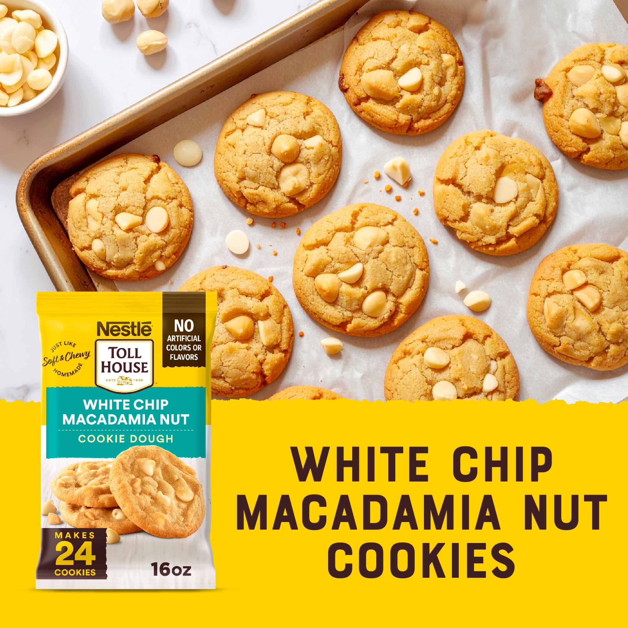 Nestle Toll House White Chip Macadamia Nut Cookie Dough, Makes 24 Cookies, 16 oz