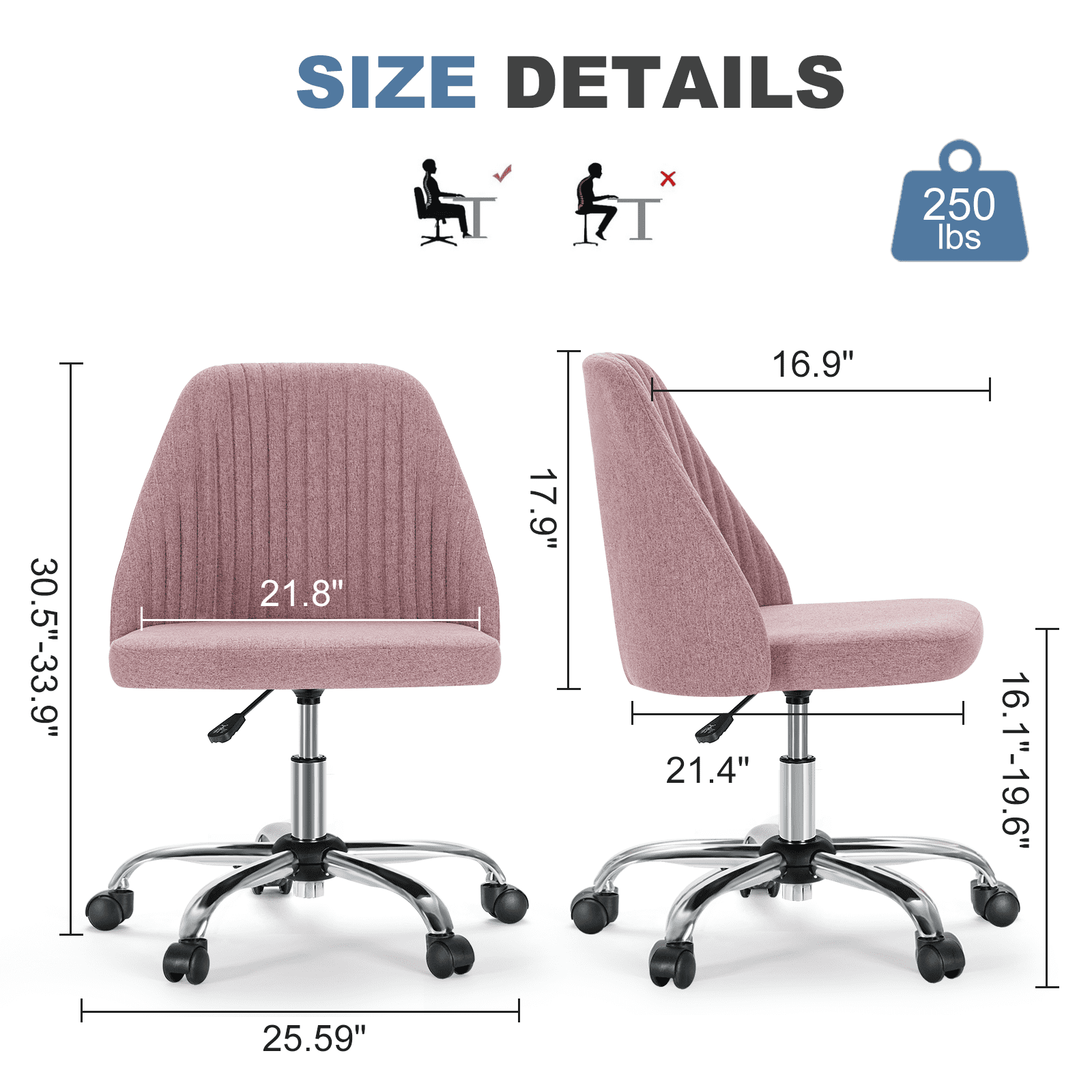 JIOABL Home Office Desk Chair, Office Chairs Desk Chair Rolling Task Chair Computer Chair Adjustable with Wheels Armless for Bedroom, Vanity Chair for Makeup Room, Living Room