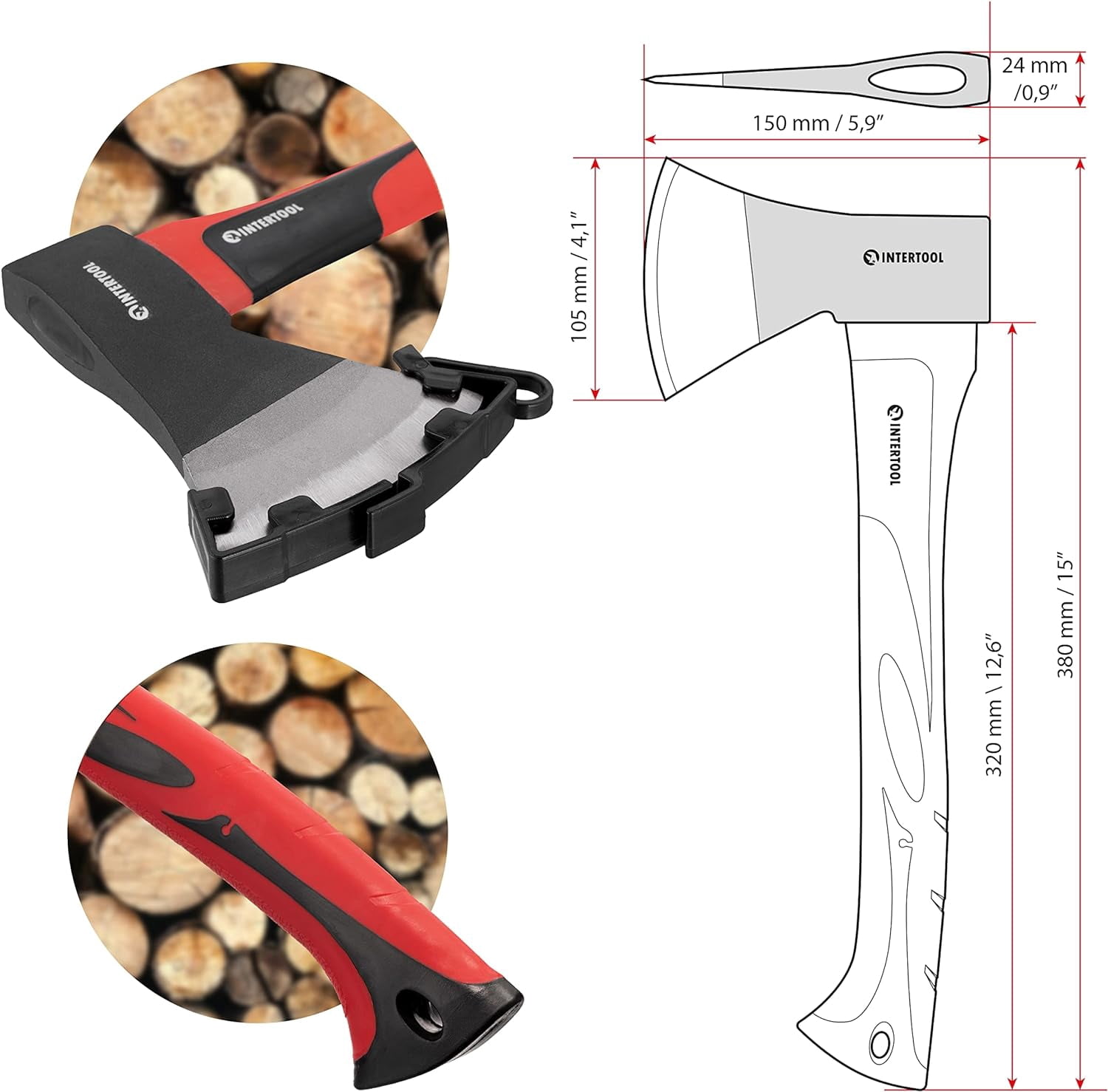 Hatchet for Chopping Wood and kindling - Small Hand Axe for Camping Firewood - 15” Survival Ax - with Shock-Absorbing Fiberglass Anti-Slip Handle HT-0261