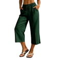 thumbnail image 6 of Capris for Women Casual Summer New Wide Leg Capri for Women Elastic Waist Loose Casual Cropped Pants Summer Lightweight Soft Beach Vacation Bottoms Green M, 6 of 8