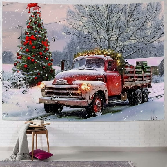 Pratyus Christmas Tree Snow Tapestry Wall Hanging Short Plush Fabric Dorm Decoration 4 Sizes Available 40x30inch