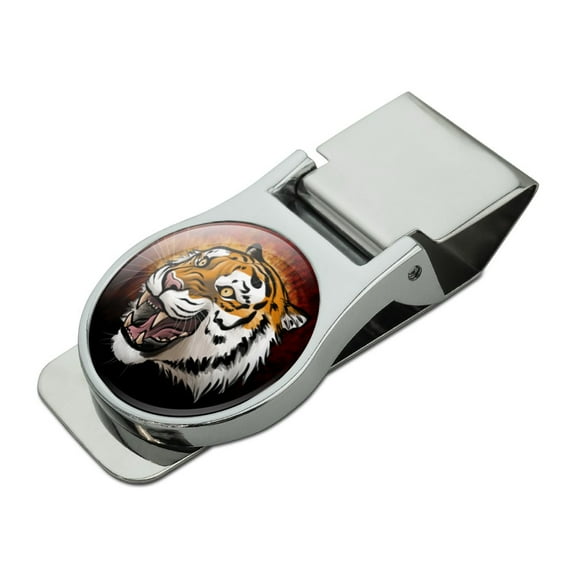 Fierce Tiger Satin Chrome Plated Metal Money Clip