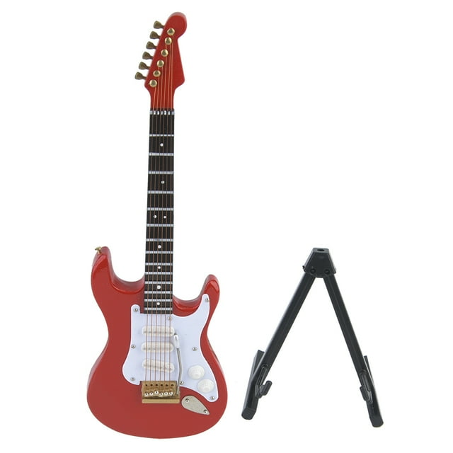Miniature Wooden Electric Guitar Model Ornament with Stand, 4 Color 18 Cm Miniature Musical Instruments for Art and Music Lovers