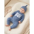 thumbnail image 5 of RUINIXCW Mama's Boy Outfit Newborn Baby Boy Hospital Coming Home Outfit Waffled Romper Infant Baby Girls Fall Winter Clothes Long Sleeve Jumpsuit Hat Set, 5 of 9