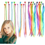 Husfou 24pcs Braided Hair Braids Kit for kids Hair Extensions Colored Straight Wigs for Girls, Hair Accessories for Party Favors