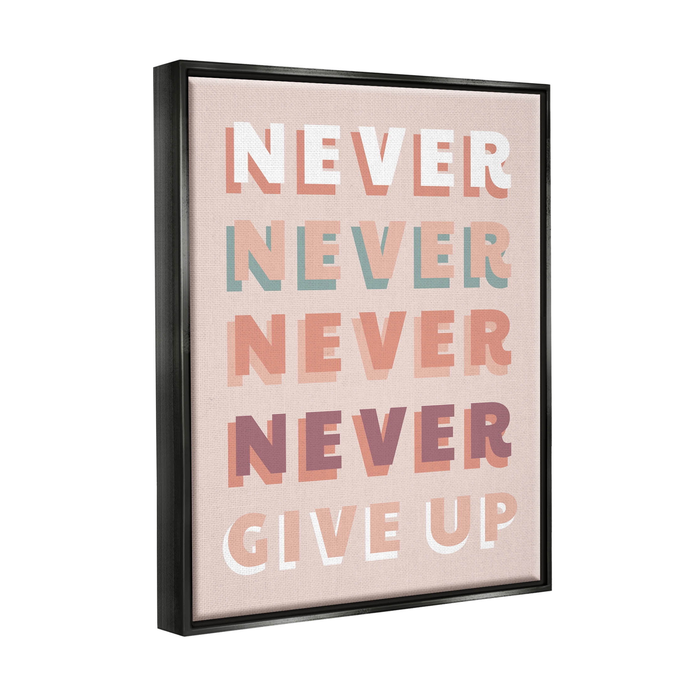 Never Give Up Retro Words Inspirational Graphic Art Jet Black Framed Art Print Wall Art