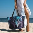 thumbnail image 2 of Ratiio Purple Sky Wolf Print Large Capacity Beach Travel Bag, Polyester Waterproof Tote Bag with Zipper for Vacation and Daily Use, 2 of 6