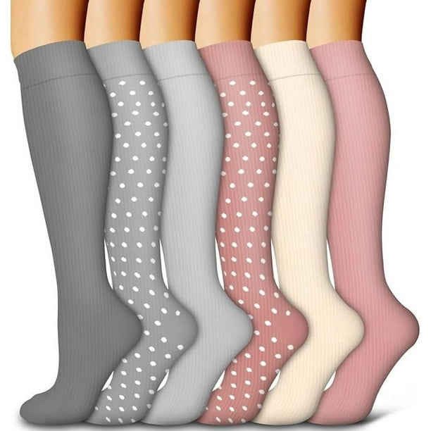 6 pares de calcetines de compresión de secado rápido para ciclismo, senderismo y esquí. Calcetines deportivos de esquí hasta la rodilla con múltiples patrones.