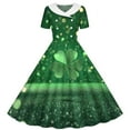 thumbnail image 2 of Girls Fancy Dress Short Sleeves Crew Neck A-Line Dress St Patricks Day Retro Vintage Green Swing Dress Four Leaf Clover Pattern Costume Dancing Dress Navy 12-13 Years, 2 of 6