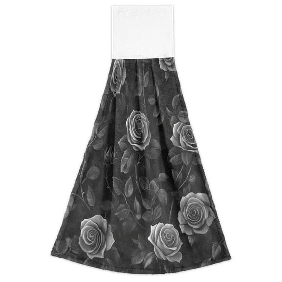 WOBOGO Black Rose Hand Towel Set of 2 Absorbent for Kitchen and Bathroom With Velcro Hanging Loop 18.2×14in