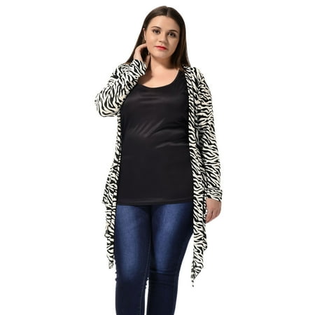 Allegra K Women's Plus Size Zebra Prints Casual Drape Cardigan Black (Size 3X)
