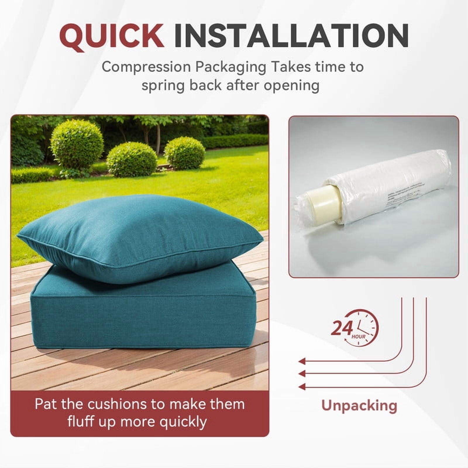 Gymojoy 24 in. x 24 in. x 6 in.Deep Seat Cushion Set, Olefin 2-Piece Deep Seating Outdoor Replacement Lounge Chair loveseat Sofa Cushion in Peacock Blue