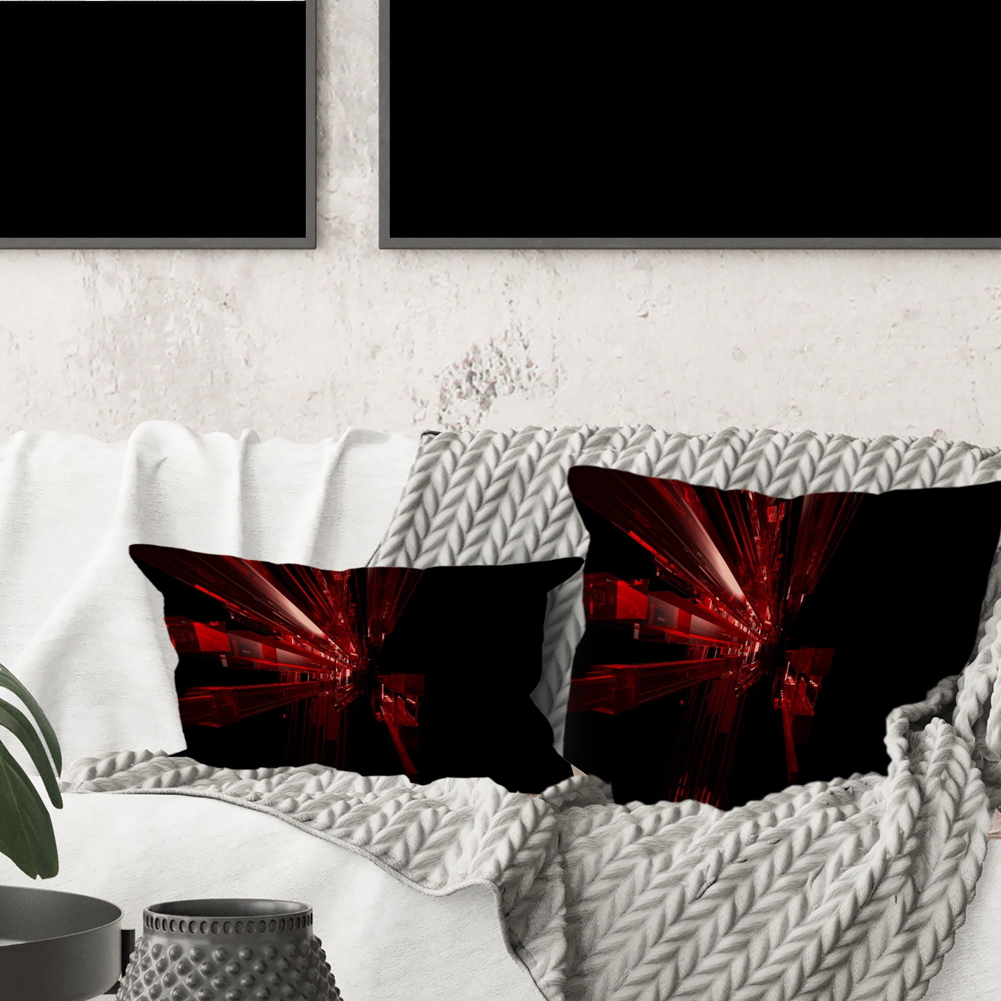 Designart 3D Red Crystal Background - Abstract Throw Pillow - 12x20