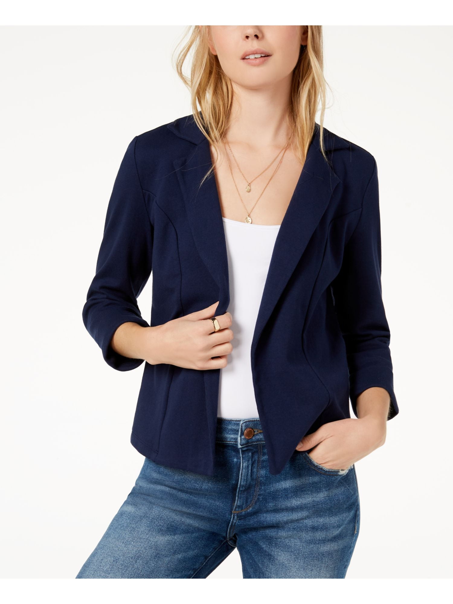 MAISON JULES Womens Navy Knit Blazer 