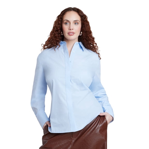 ELOQUII Women's Plus Size Poplin Lace-Up Button Up Top