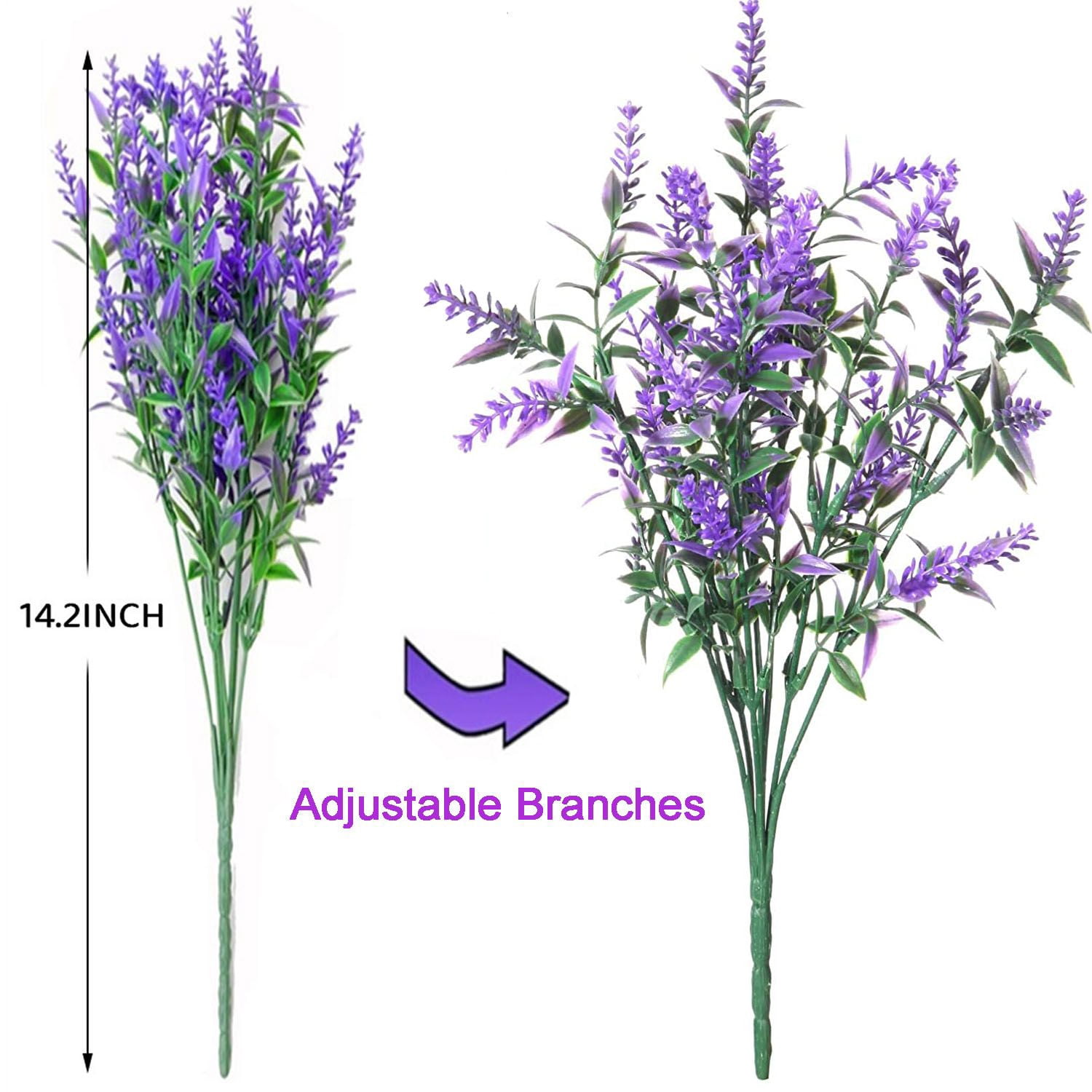 Gustave 16 Bundles Artificial Flowers Outdoor UV Resistant Fake Plants Faux Lavender Flower for Outside Porch Indoor Home Window Vase Decoration