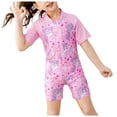 thumbnail image 1 of Girls Swimsuit One Short Sleeve Front Zipper Swimwear UPF 50+ Bathing Suits, 1 of 5