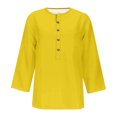 thumbnail image 4 of Pincandy Women's Printed Button 3/4 Sleeve T-shirt Loose Top Plus Size Tops V Neck 3/4 Sleeve Casual T Shirts Loose Basic Tunic Tees,Yellow,M, 4 of 4