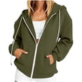 thumbnail image 2 of Qulqfy Hoodies for Women Waffle Knit Fall Winter Casual Lightweight Army Green Hooded Drawstring Loose Zip Up Long Sleeve Track Jackets with Pockets M, 2 of 6