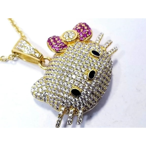 2 Ct Round Cut Lab Created Diamond 14K Yellow Gold Plated Hello Kitty Pendant