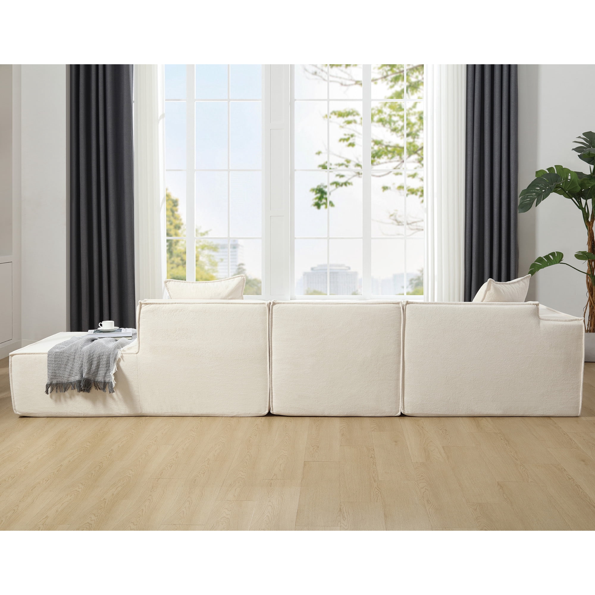 Leumius 130" Sectional Sofa for Living Room,Large L-Shaped Boneless Cloud Couch with Deep Seat and Thickened Cushion,No Assembly Required,Beige