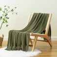 thumbnail image 6 of Army Green Throw Blanket for Couch,Green Boho Blanket,Spring Knit Throws for Bed,50"x60", 6 of 8