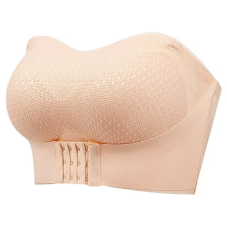 Grandest Birch 2PCS Women Invisible Tube Top Bra Strapless Padded Wireless Anti-slip Push Up Front Closure Anti-exposure Solid Color Elastic Lady Bandeau Bra Women Underwear Skin 40E