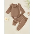 thumbnail image 3 of xiaxaixu Baby Girl 2Pcs Fall Outfits Long Sleeve Ruffle Collar Romper + Pants Set Infant Clothing, 3 of 8